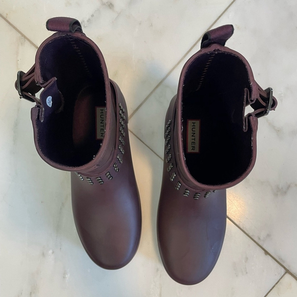 Hunter, 6, plum purple studded buckle moto waterproof midrise rain boots EUC - Picture 5 of 12